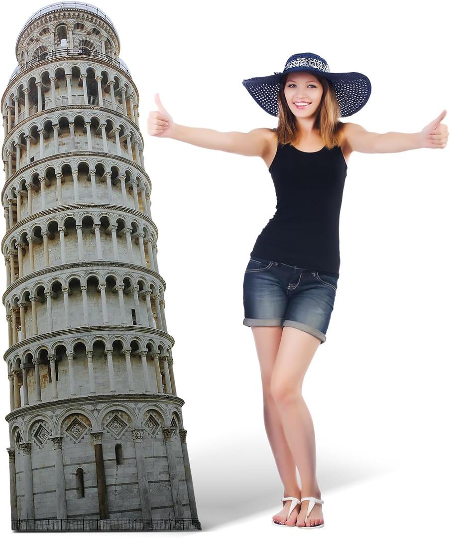 Roowest 6 ft Leaning Tower of Pisa Cardboard Cutout Stand up Italy Theme Party Decorations Life Size Photo Props Italy Historic Landmark Tower Backdrops for Italian Travel Themed Party Supplies