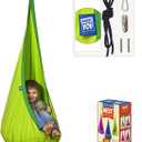 Kids Swing Hammock Pod Chair - Child's Rope Hanging Sensory Seat Nest Indoor Outdoor Use Inflatable Pillow - Great Children, All Accessories Included (Green)