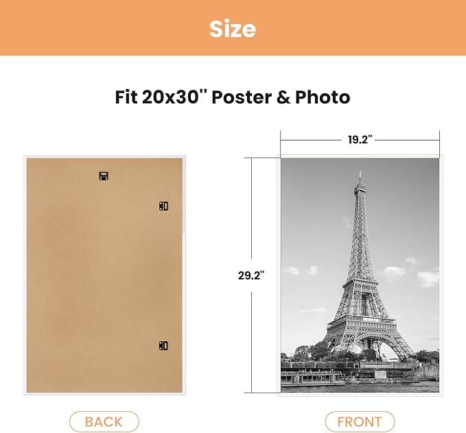 upsimples 20x30 Poster Frame, Easy Slide-In Assembly, White, 1pk Gallery Wall 20 x 30 Picture Frames Set for Family, Wedding, Christmas, Easy to Change Photos
