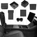 9PCS Center Console Organizer Tray for 2024 2025 2026 Tesla Model 3 Accessories, Armrest Hidden Storage Box Cup Holder Charger Pad for Tesla Model 3 Highland