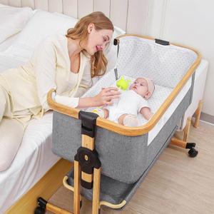 Baby Bassinet, 3 in 1 Bedside Crib for Newborn, 6 Height Adjustable & Easy Folding & with Mosquito Net & Storage Basket & Wheels