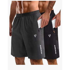 2 Pack Mens Athletic Shorts Quick Dry 7 Inch Running Shorts Breathable Mesh Gym Workout Shorts with Zipper Pockets, Large