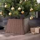 BAYN Christmas Tree Collar Skirt, Rattan Wicker Xmas Tree Collar Basket Ring Base Stand Cover for Christmas Decoration