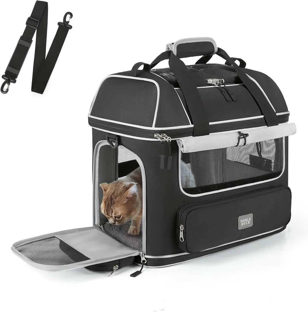 Expandable Cat Dog Carrier: NOBLE DUCK Soft-Sided Pet Carrier Airline Approved Large Small Medium Collapsible Portable Travel Up to 25 Lbs Black
