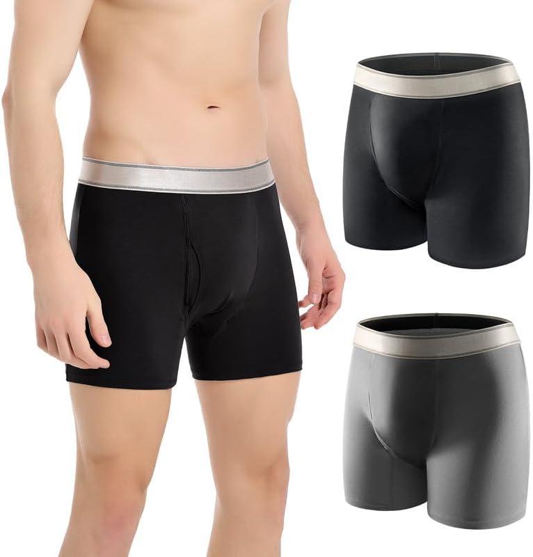 Carer Incontinence Underwear for Men Washable with Front Fly Mens Incontinence Boxer Briefs with Front Absorbent 150ML Reusable Leak Proof Underwear for Men 2 Pack, X-Large