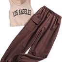 Floerns Girls 2 Piece Outfit Letter Print Rib Knit Crop Tank Top and Cargo Pants