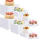 EI 8Pcs Acrylic Buffet Risers,High-end Classic Food Display Riser for Party,Catering,Jewelry Collectibles.White Heavy duty Dessert Table Display Set,Acrylic Cube Boxes Display Nesting Risers
