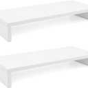TEAMIX 2 Pack White Monitor Stand Riser - 20 inch, Wooden Desktop Stand for PC/TV/Laptop/Printer, Monitor Riser with Storage, Computer Stand with Keyboard Organizer