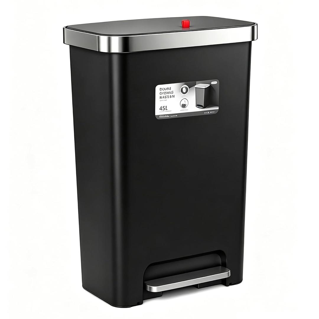 Trash Can with lid, 12 Gallon Slim Tall Garbage Can,Black