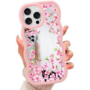 ZIYE Mirror Case for iPhone 15 Pro Max Case,Cute Wave Edge Flower Pattern Design Phone case for Women Girls Soft TPU Back Protective Slim Phone Cover Pink