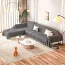 Oversized L-Shaped Covers for Couches L Shaped Couch Cover Blanket 2 Piece Sectional Couch Covers L Shape Sofa Covers Washable L Shape Deep Grey 71"x118"& 91"x134"