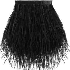 Soarer Black Ostrich Feather Trim - 2Yards 5-7inch Feathers Fringe Trim for DIY Sewing Clothing, Jewelry, Halloween Home Party(Black)