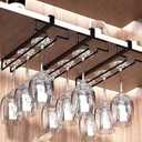 4 Pcs 10 Inch Wine Glass Rack Under Shelf, Stemware Holder for Bar, Kitchen, Pub (Black)