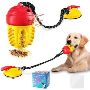 Duocharm Interactive Dog Toys Tug of War,Dog Puzzle Toy Squeaky for Medium Small Breed Mental Stimulation,Indestructible Food Dispensing Dog Toy to Keep Busy,Red Yellow