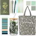 Singhoow 14 Pcs Inspirational Journal Kit for Women Aesthetic A6 Leather Journal Notebook Glass Cup Canvas Tote Bag Motivational Pens Thank You Gifts for Teacher School Student Study Supplies(Green) (No Cup)