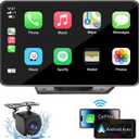7" HD Portable Carplay Wireless Touch Screen Double Din Car Stereo Compatible Apple Carplay and Android Auto with GPS Navigation, Voice Control, Mirror Link, Bluetooth