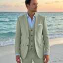 Linen Mens Suits 3 Piece Slim Fit Tuxedo Suit for Men Beach Wedding Formal Business Suit Groom Prom Set Outfits (Green, XXL)