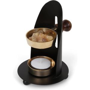 Incense Burner, Black and Gold Incense Holder - Tea Light Candle or Charcoal Resin Heated. for Home Decor, Beautiful Adjustable Design, Spiritual Gifts, Offering Calming Atmosphere