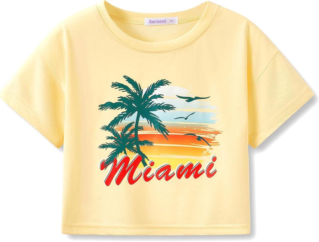 Stylish Graffiti/Butterfly/Tropical Crop Top for Little & Big Girls - Cool Summer T-Shirt Clothes Size 12-14