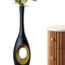 23.6 in Black Floor Vase  Modern Oval Tall Floor Vase with Gold Cutouts & Slim Neck, Decorative Vases for Luxury Home, Office, Wedding Decor  Resin Tall Vases