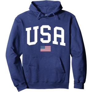 USA Hoodie Women Men Unisex Patriotic American Flag July 4th Pullover Hoodie (Small, Navy Blue)