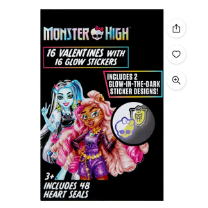 Monster High Valentine Exchange Cards with Bonus Stickers, Paper, Multi-Colored, Classroom, 16 Count 1 Pack