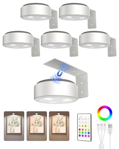 EZVALO Picture Lights for Wall, 2000mAh Rechargeable Battery Magnetic Poster Lights with 3 Color Temps & 12 RGB, Remote Dimmable Timer Painting Light, Wall Decor Light for Art Display, Frame (6 Pack) - Amazon.com