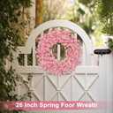 26 Inch Spring Wreaths for Front Door Large Valentines Spring Door Wreath Easter Wild Floral Summer Wreaths Outside All Season for Farmhouse Porch Wall Wedding Living Room Home Decor(Pink)