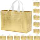 12 PCS 15.5x4.7x11 Inches Gold Extra Large Reusable Gift Bags With Handles - XL Goodie, Birthday, Party Favor Bags