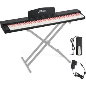 88 Key Weighted Keyboard Piano with Sustain Pedal, Power Adapter & Sheet Music Stand - Home Digital Piano, Black Pink (Keyboard Only), 52 inches x 11.4 inches x 4.7 inches