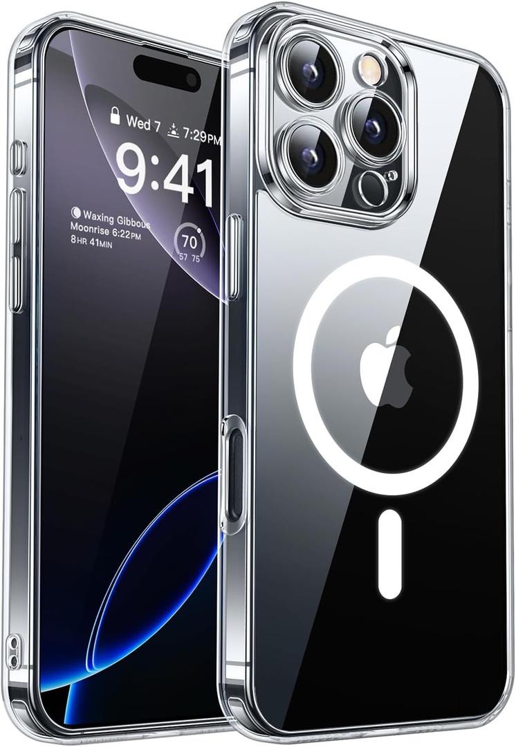 CANSHN Magnetic Compatible with iPhone 16 Pro Case Clear, Upgraded [Full Camera Protection] [Compatible with Magsafe] Non-Yellowing Protective Shockproof Bumper Phone Cover 6.3 Inch - Clear