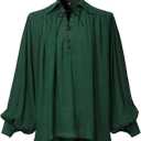 GRACEART Pirate Shirt Men Vampire Renaissance Shirts Victorian Ruffled Medieval Costume Cotton Linen Shirt (X-Small, Green)