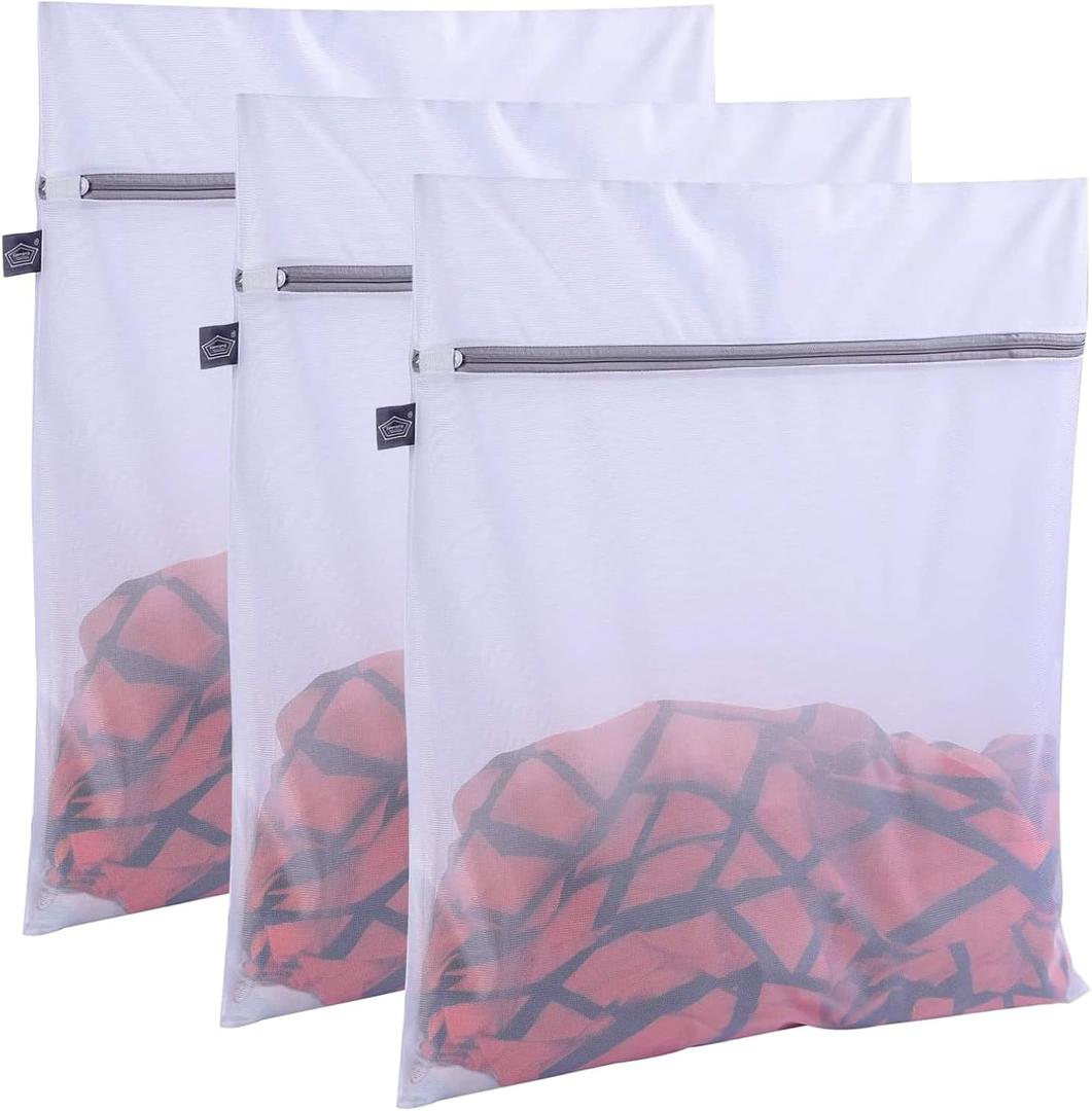 Kimmama Laundry Bag Mesh Wash Bags, Washing Machine Wash Bag, Net Washer Sack with Zipper, Dryer Pouch for Cleaning and Drying Cloths, Garment, Delicates, Intimates, Bra, Pant, Sock, Small Toys (3L(16x20"), White)