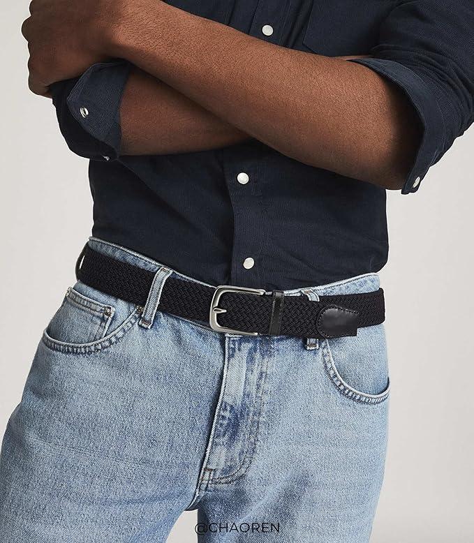 CHAOREN Stretch Belt Men 2 Pack - 1 3/8" Braided Golf Belts For Men - Casual Elastic For Pants and Jeans