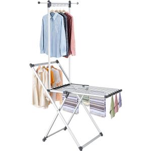 Clothes Drying Rack, Foldable Laundry Rack for Indoor Outdoor, 10pcs Sock Clips, Collapsible Space-Saving Drying Rack for Clothes Towels Dolls, White (Gray-Hanger)