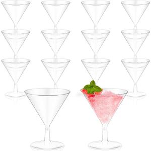 Yinkin 12 Pcs 2 oz Plastic Martini Glasses Disposable Clear Cocktail Dessert Parfait Glasses Unbreakable Mini Martini Cups for Wedding Party Bowl Wine Ice Cream (Stem)