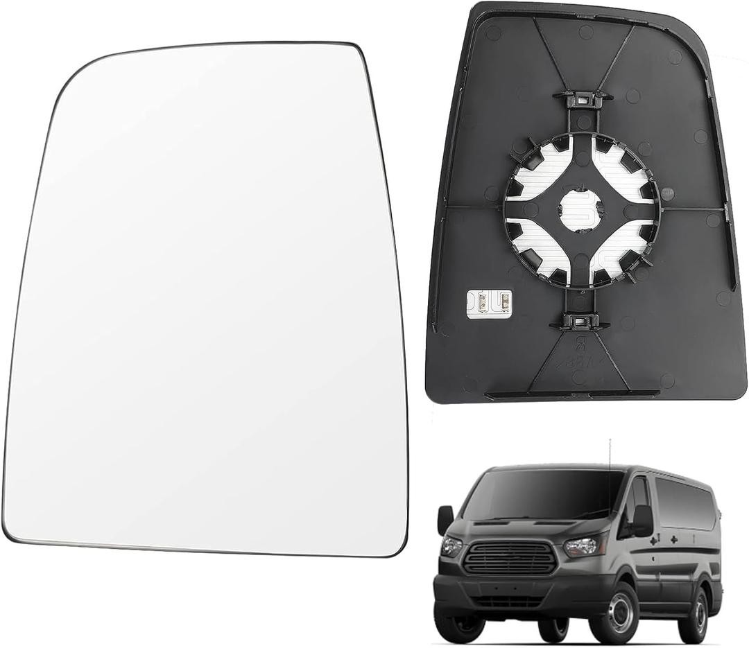 Compatible With 2015-UP Ford Transit T150 T250 T350 Driver Left Side Heated Mirror Glass, Upper Glass with backing plate, Replace CK4Z17K707B