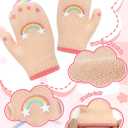 Evridwear Toddler Mittens Girl Boy Mittens 3 Pairs Knitted Stretch Gloves for Kids Toddler Winter Warm (4-6Years, Rainbow Printing)