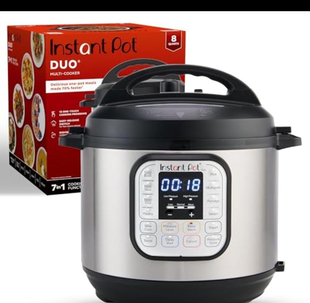 Instant Pot Duo 7-in-1 Electric Pressure Cooker, Slow Cooker, Rice Cooker, Steamer, Sauté, Yogurt Maker, Warmer & Sterilizer, Includes App With Over 800 Recipes, Stainless Steel, 3 Quart
