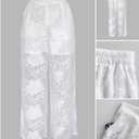 CHICME Womens Textured Two Piece Outfit Set Elegant Button Down Long Sleeve Shirt and Loose Wide Leg Pants Set (White, M)