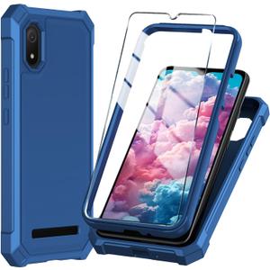 for Cloud Mobile Stratus C8 Phone Case with Tempered Glass Screen Protector,Slim Soft Silicone Full-Body Protective Cover (Cloud Mobile Stratus C8,Blue)