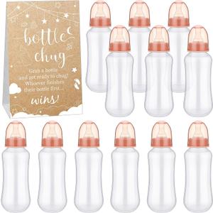 TrelaCo Cool Baby Shower Games Sets 12 Pcs Feeding Bottles with 1 Bottle Chug Sign for Gender Reveal Baby Shower Party Favors Decoration Games(Elegant,Kraft)