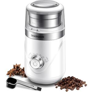 SHARDOR Adjustable Coffee Grinder Electric, Herb Grinder, Spice Grinder, Coffee Bean Grinder, Espresso Grinder with Removable Stainless Steel Wet and Dry Bowl, White, Upgraded 2.0