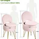 GREENSTELL Small Vanity Stool Chair with Storage and Folding Back, 13" x 13" x 17.7" Faux Fur Soft Ottoman for Teenager, 4 Metal Legs with Anti-Slip Feet, Furry Padded Seat for Makeup, Bedroom, Pink
