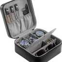 ProCase Travel Watch Case, 3 Slots PU Leather Mens Jewelry Box, Portable Watches Cufflinks Accessories Storage Case, Zippered Carrying Organizer Bag for Man -Black