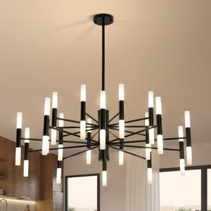 KELUOLY Large Modern Black Chandelier, 40-Light Farmhouse Candle Industrial Round Chandeliers, 39.3" Dining Room Lighting Fixtures Hanging, Metal Pendant Light for Living Room, Foyer, Bedroom,G9 Base