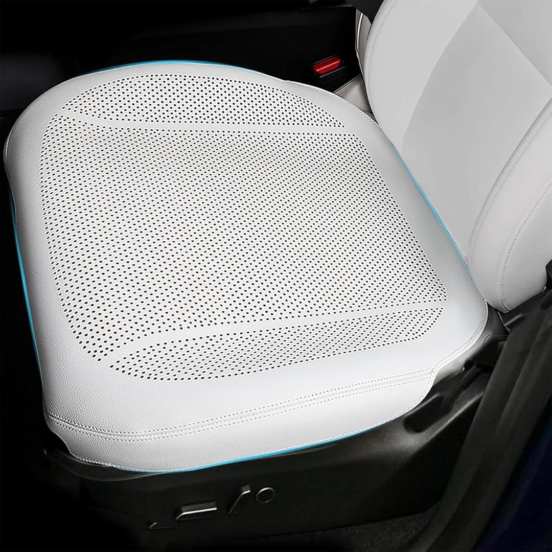 Erivis 2PCS Nappa Leather Car Front Seat Covers for 2025 2026 Tesla Model Y/3 Highland/Juniper Breathable Perforated All-Season Universal Bottom Seat Protectors for Tesla Accessories, White
