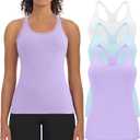 3 Pack Workout Tank Tops for Women with Built in Bra Ribbed Seamless Racerback Athletic Running Gym Yoga Tops, S
