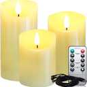 Lezonic Rechargeable Flickering Flameless Candles Battery Operated with Remote and Timer, Pack of 3(D 3'' X H 4''5''6'') Long Lasting Ivory White Real Wax LED USB Pillar Candles