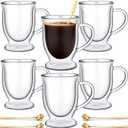 Gejoy 6 Sets Double Wall Glass Coffee Mugs with Spoon Insulated Clear Coffee Mug with Handle Borosilicate Glass Coffee Cups Latte Cup for Cappuccino, Tea, Latte, Espresso, Hot Beverage(16 OZ)